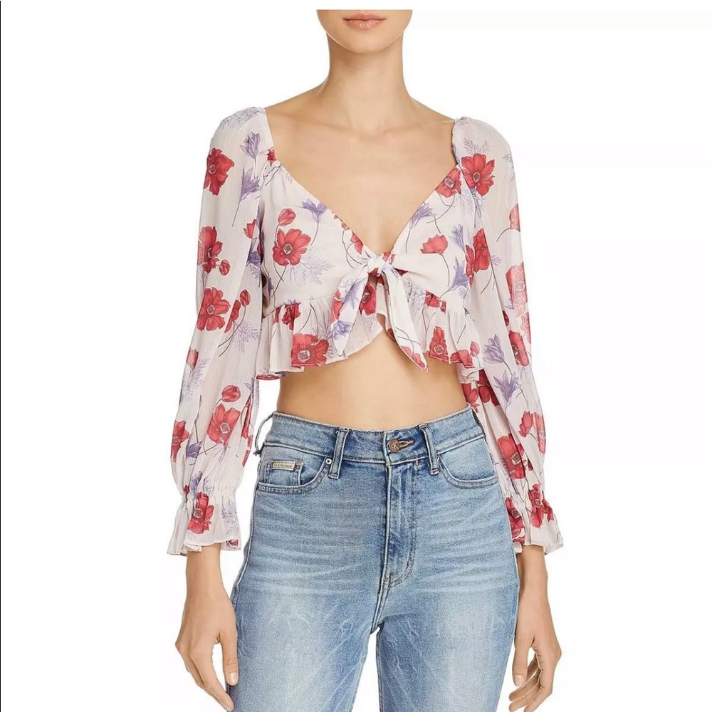 🎀SOLD🎀Revolve Front Tie Ruffle Floral Crop Top - Picture 4 of 7